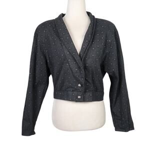 Vintage 80s A. Byer dark grey geometric print crop blazer jacket L